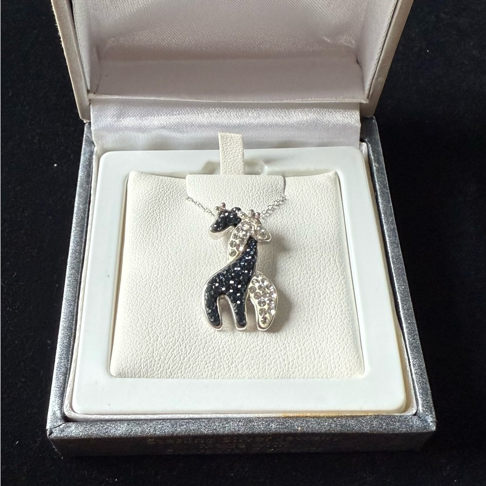 Elegant Blue & Silver Giraffe Pendant Necklace 925